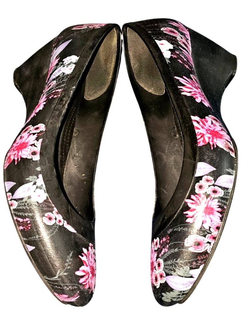 Crocs Women’s Black Floral Wedge Shoes Size W9 Dual Comfort